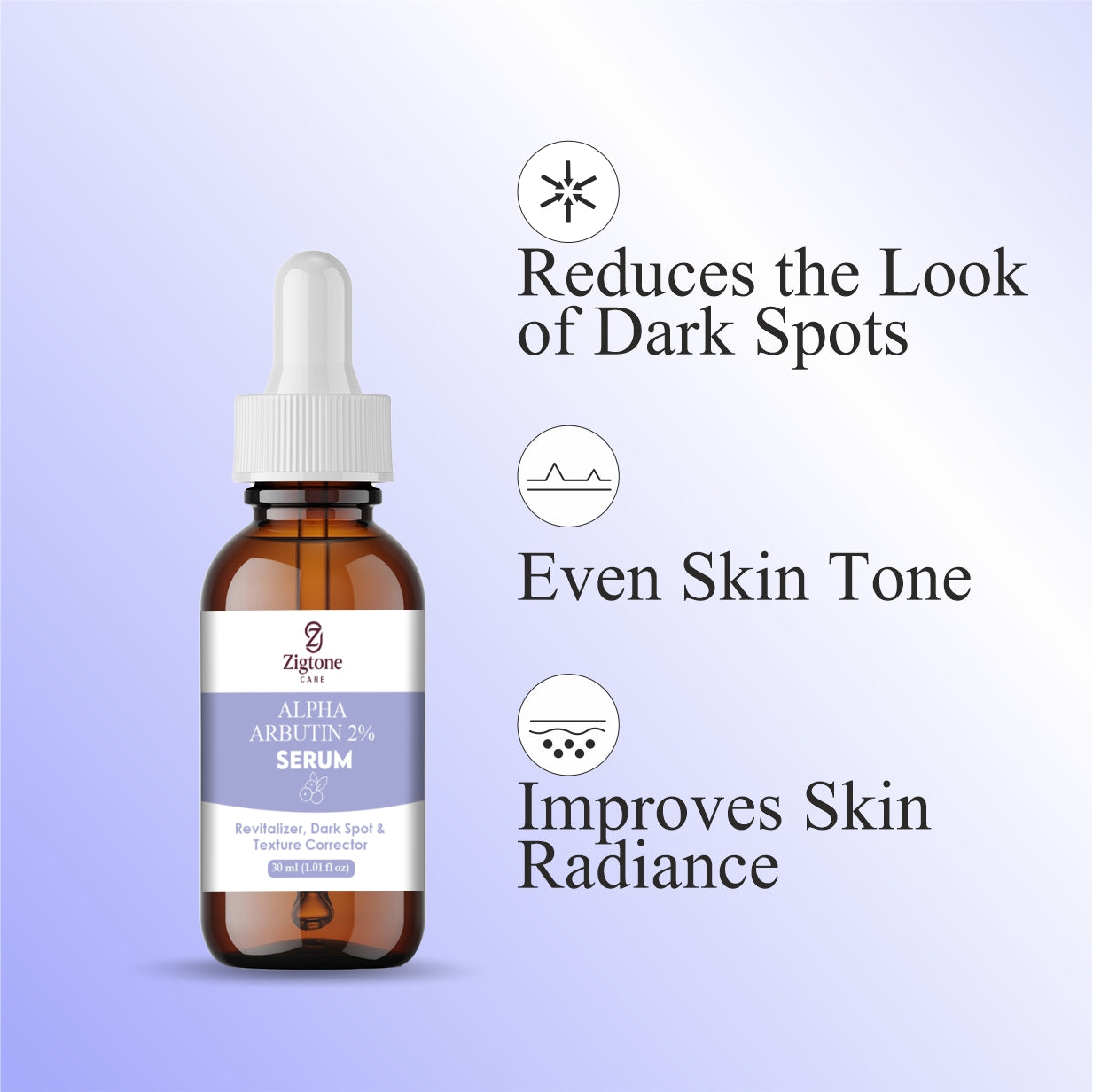 Zigtone Care Alpha Arbutin 2% Serum, Skin Revitalizer, Dark Spot and Texture Corrector, 30ml