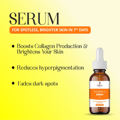 Zigtone Care Vitamin C Serum for Hyperpigmentation and Dull Skin, Brightening Face Treatment, 30ml (1.01 fl oz), Amber Glass Bottle with Dropper