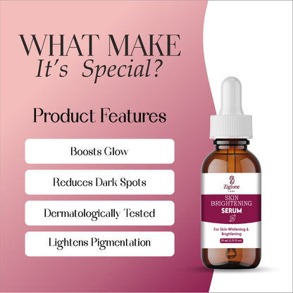 Zigtone Skin Brightening Serum, Premium Whitening Formula, Amber Glass Bottle with Dropper, 30ml