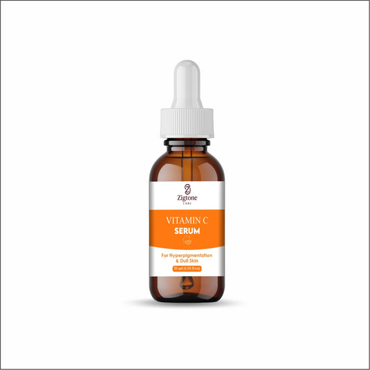 Zigtone Care Vitamin C Serum for Hyperpigmentation and Dull Skin, Brightening Face Treatment, 30ml (1.01 fl oz), Amber Glass Bottle with Dropper