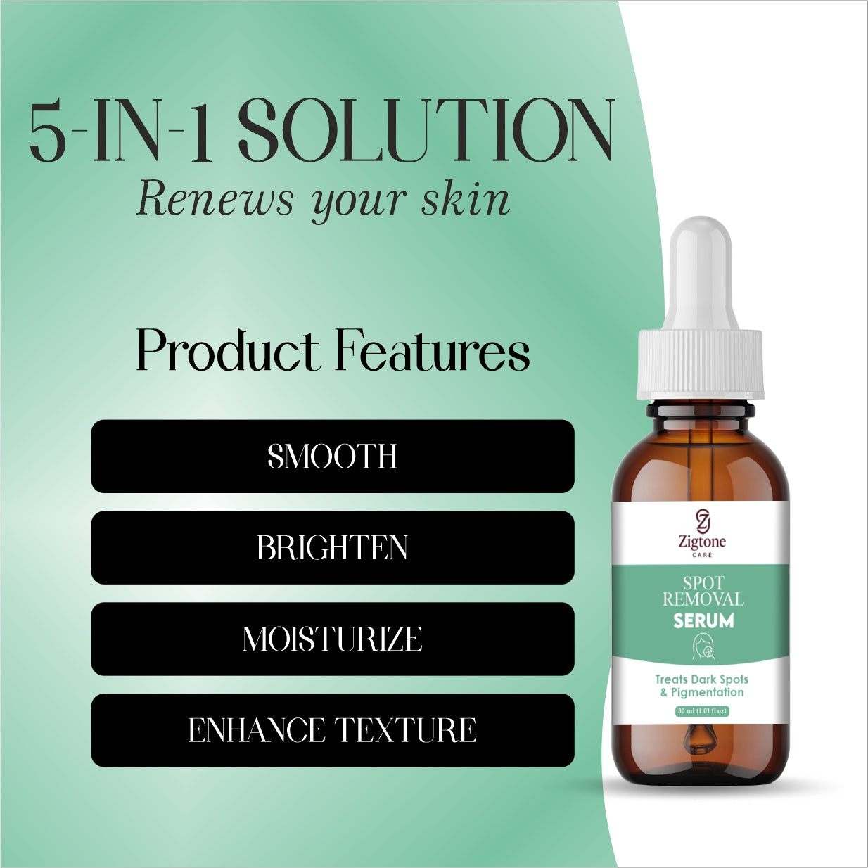 Zigtone Care Spot Removal Serum, Dark Spots and Pigmentation Treatment, 30ml, Amber Glass Dropper Bottle